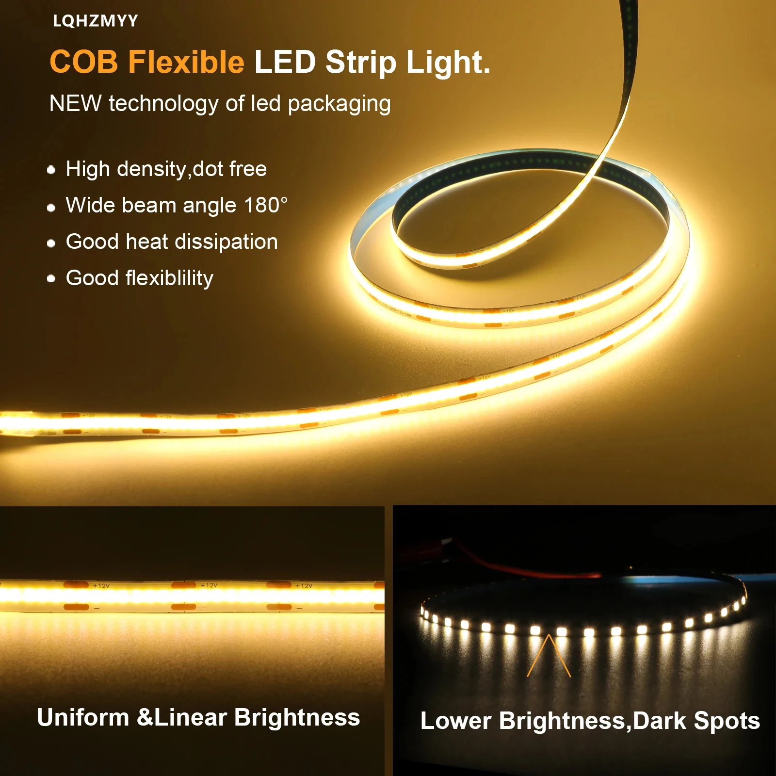 Selbstklebender COB-LED-Streifen, 5 m, Warmweiß 4