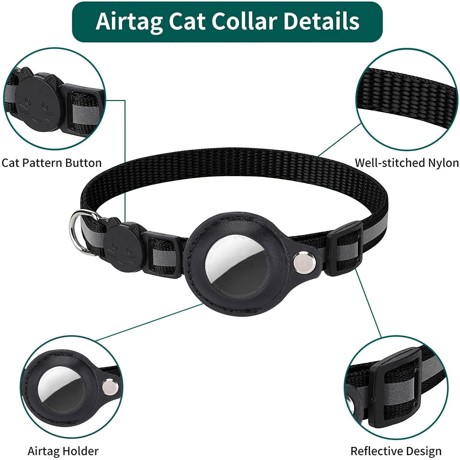Reflektierendes Katzenhalsband mit AirTag-Halter 2