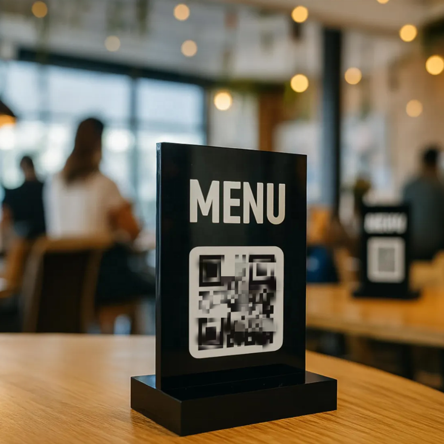 Schwarzer Acryl-QR-Code-Halter für Restaurants