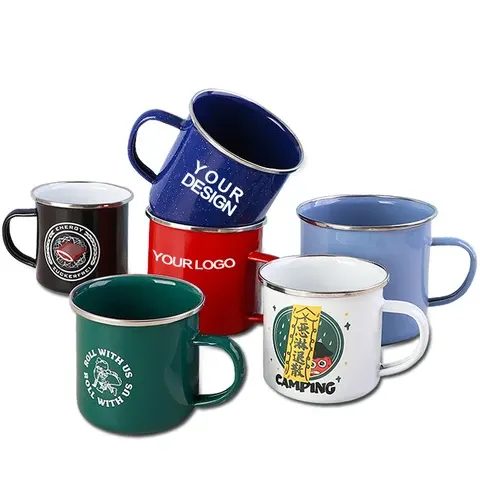Emaille Camping Becher mit Henkel