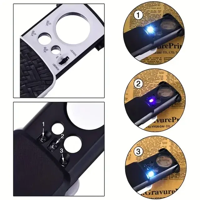 Ausziehbare LED-UV-Schmucklupe, 30X-90X 2