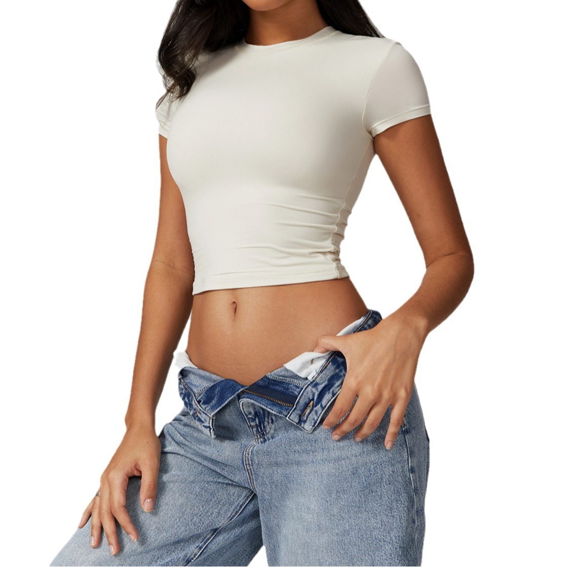 Stretch Crop Top Kurzarm Rundhals 2