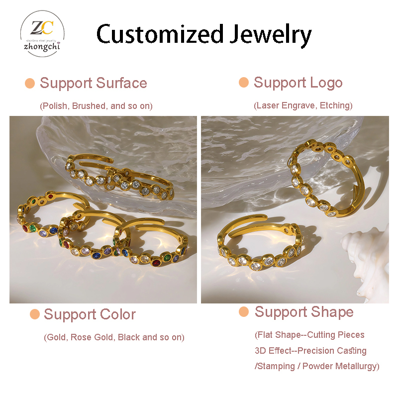 Verstellbarer Damenring Gold Zirkonia Weißer Strass 3