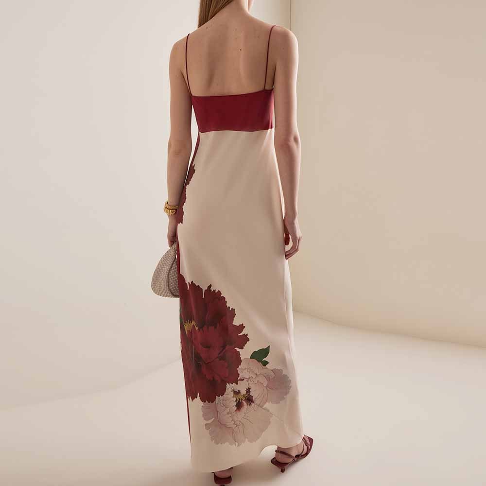Blumenmuster Satin-Trägerkleid rückenfrei 2