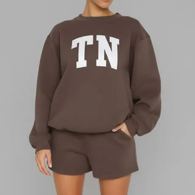 Wendbares Damen-Sweatshirt-Set mit Shorts aus Baumwollfleece 4