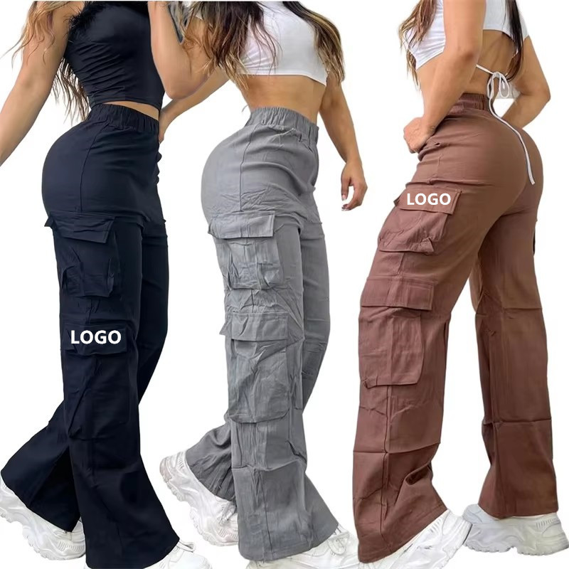 Damen-Cargohose mit Multitaschen, hoher Taille