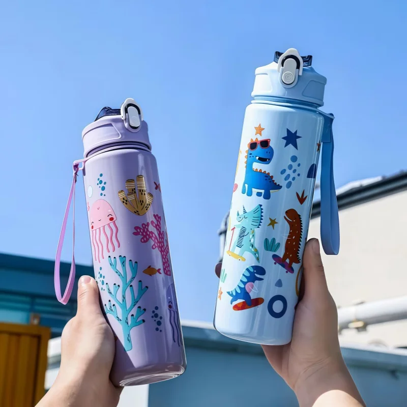 750ml Dinosaurier-Kindertrinkflasche mit Silikonstroh 2