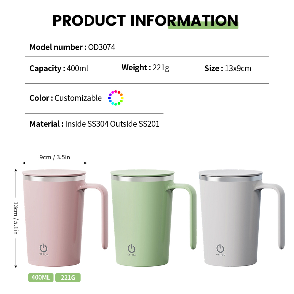 Selbstrührende USB-Kaffeetasse 400 ml mit Griff 3