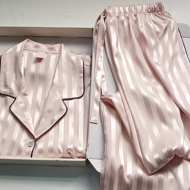 Luxus Satin Pyjama Set Damen Gestreift 3