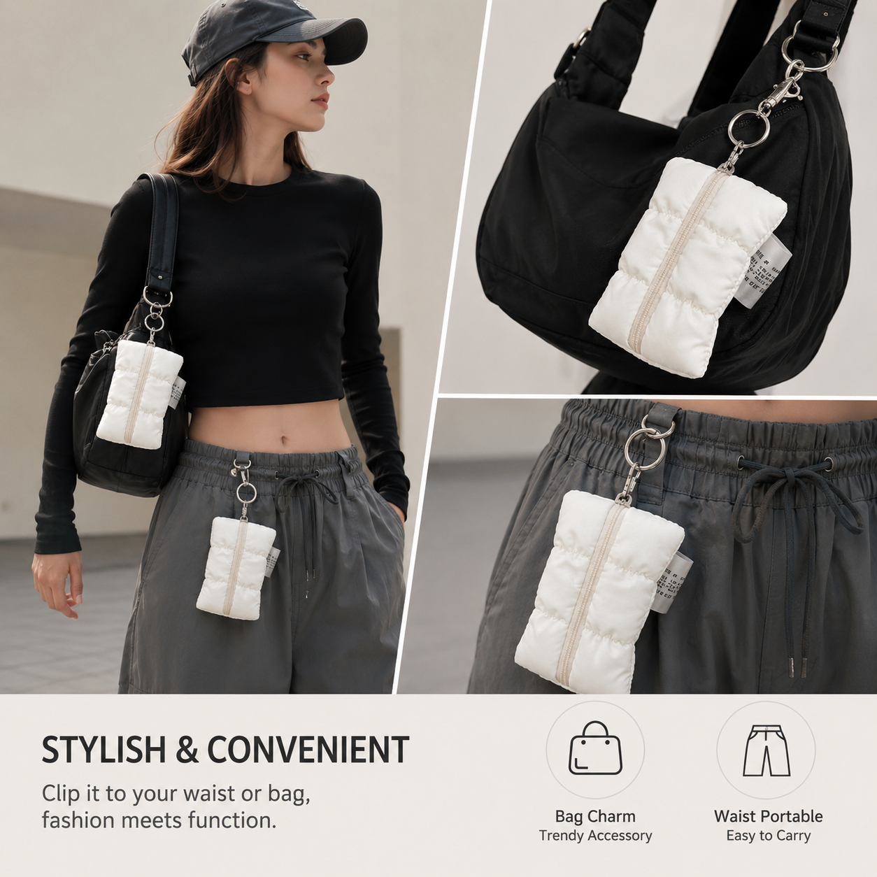 Kleine Nylon-Kosmetiktasche mit Schlüsselanhänger 3