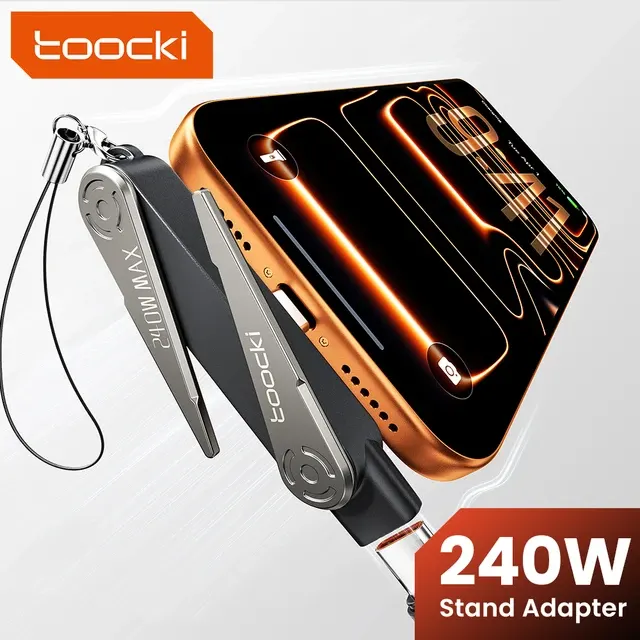 USB-C-Adapter 240W mit klappbarem Telefonhalter 2