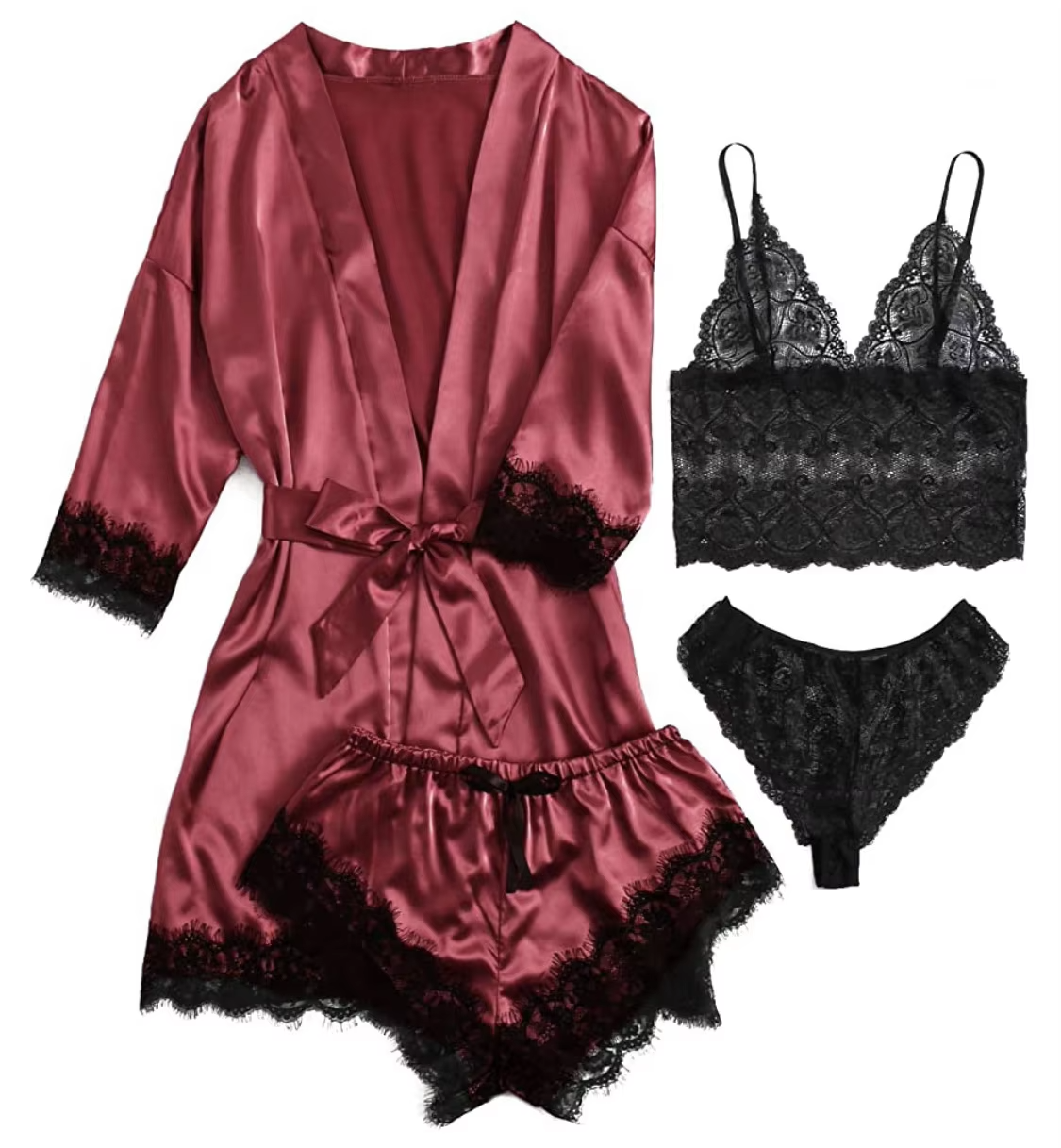 Sommerliches Spitzen-Satin-Dessous-Set, 4-teilig 2