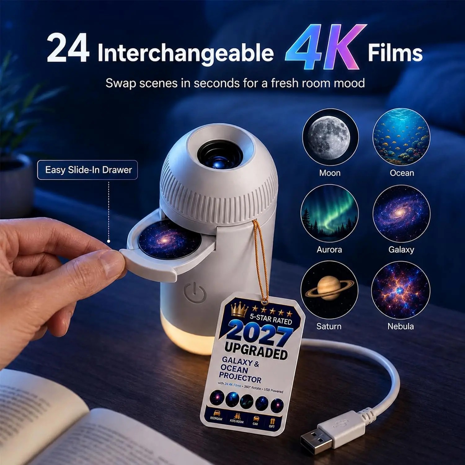 4K-LED-Mini-Nachtlicht-Projektor mit Lautsprecher 4