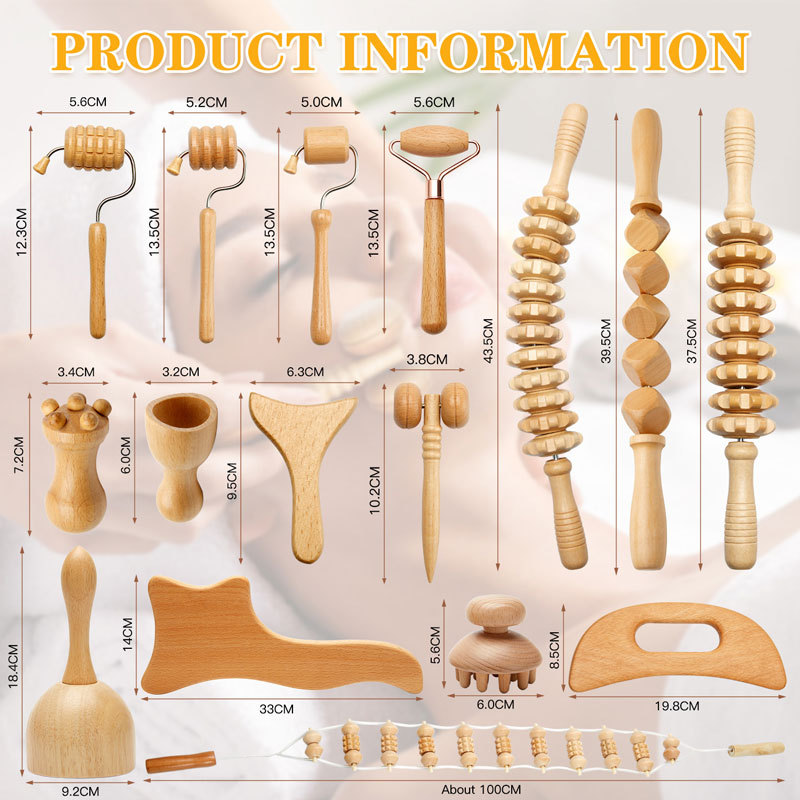 Holz Gua Sha Massageset mit Roller 4