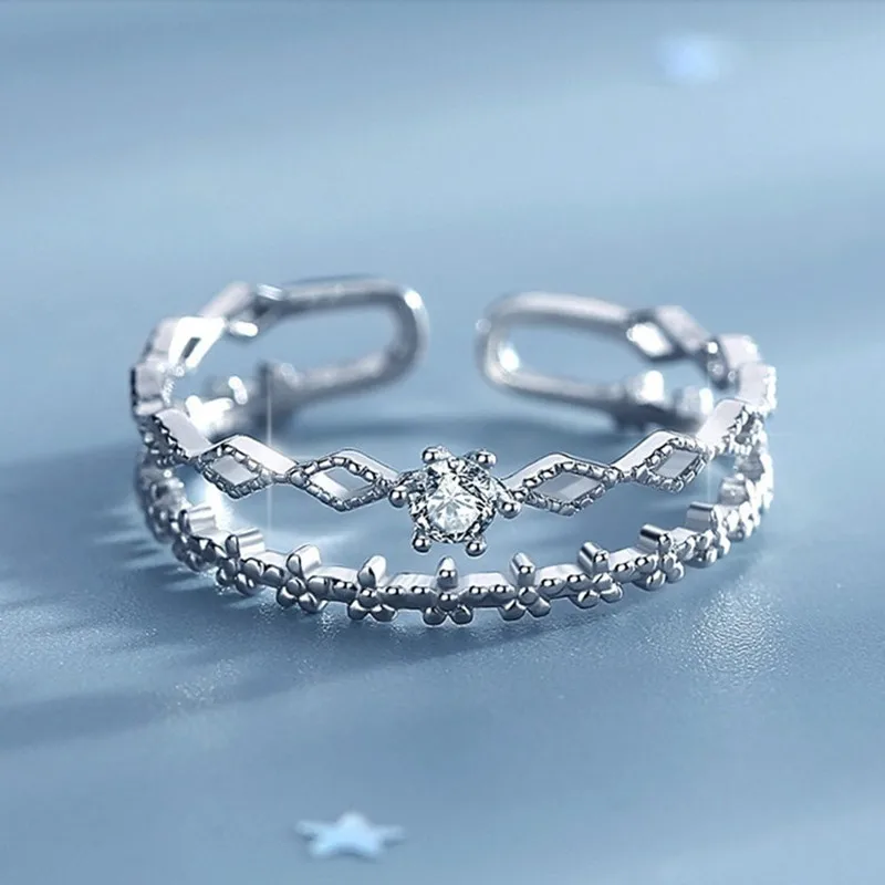 Blumen-Spitzenring aus Sterlingsilber mit Zirkonia 3