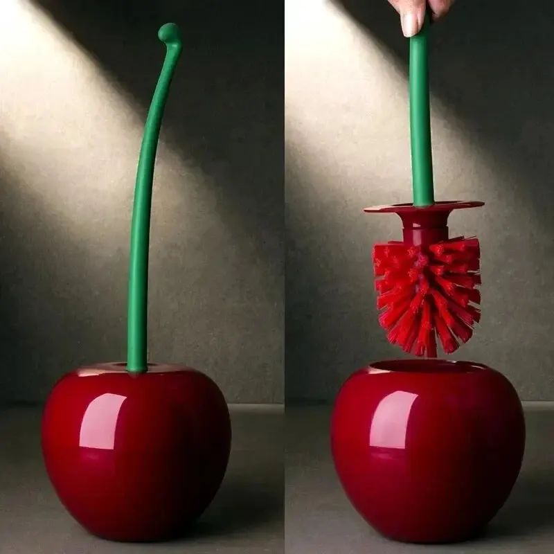 Rotes Kirschblüten-WC-Bürstenset mit Halter 2