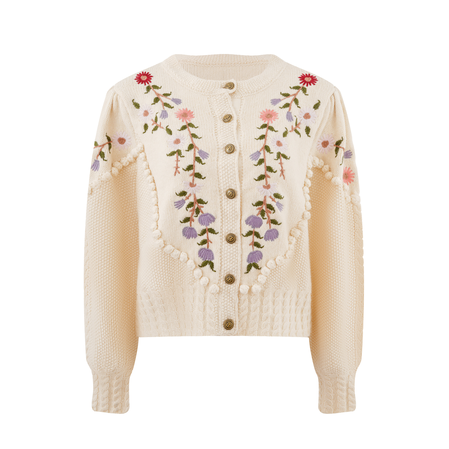 Damen Pullover mit Puffärmeln und Blumenstickerei 2
