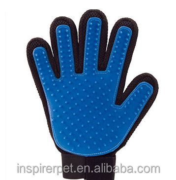 Blaue Fünffinger-Fellpflegehandschuhe für Hunde