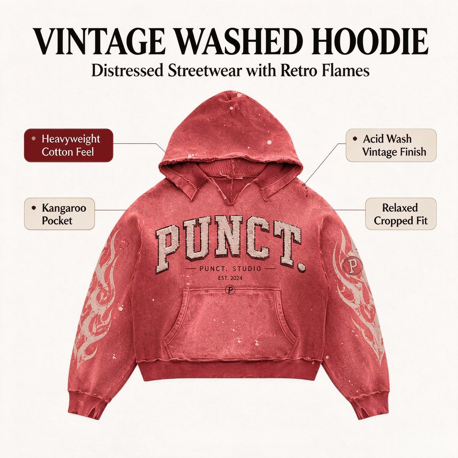 Acid-Wash Hoodie Vintage Boxy Schnitt 4