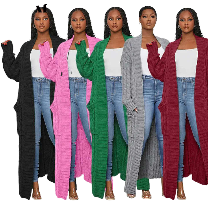 Langer Damen-Strickcardigan im Crochet-Stil 2