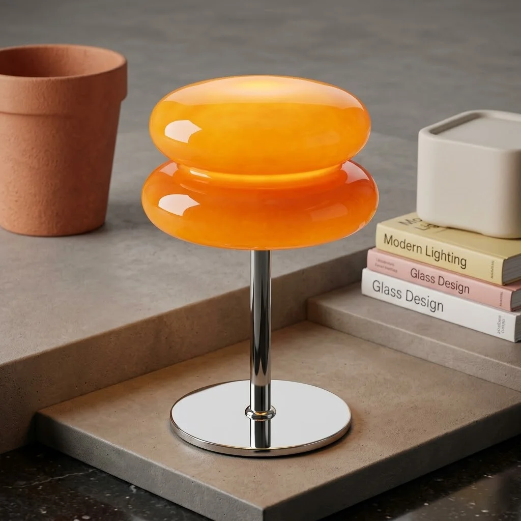Bauhaus Glas Pilztischlampe LED Chrom