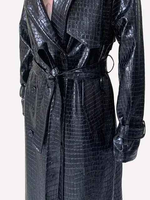 Krokodil-Druck PU-Trenchcoat 3