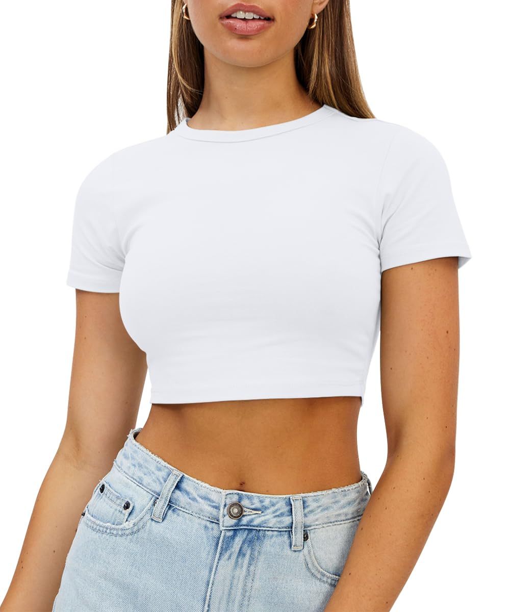 Eng anliegendes Kurzarm Baumwoll Crop Top 2