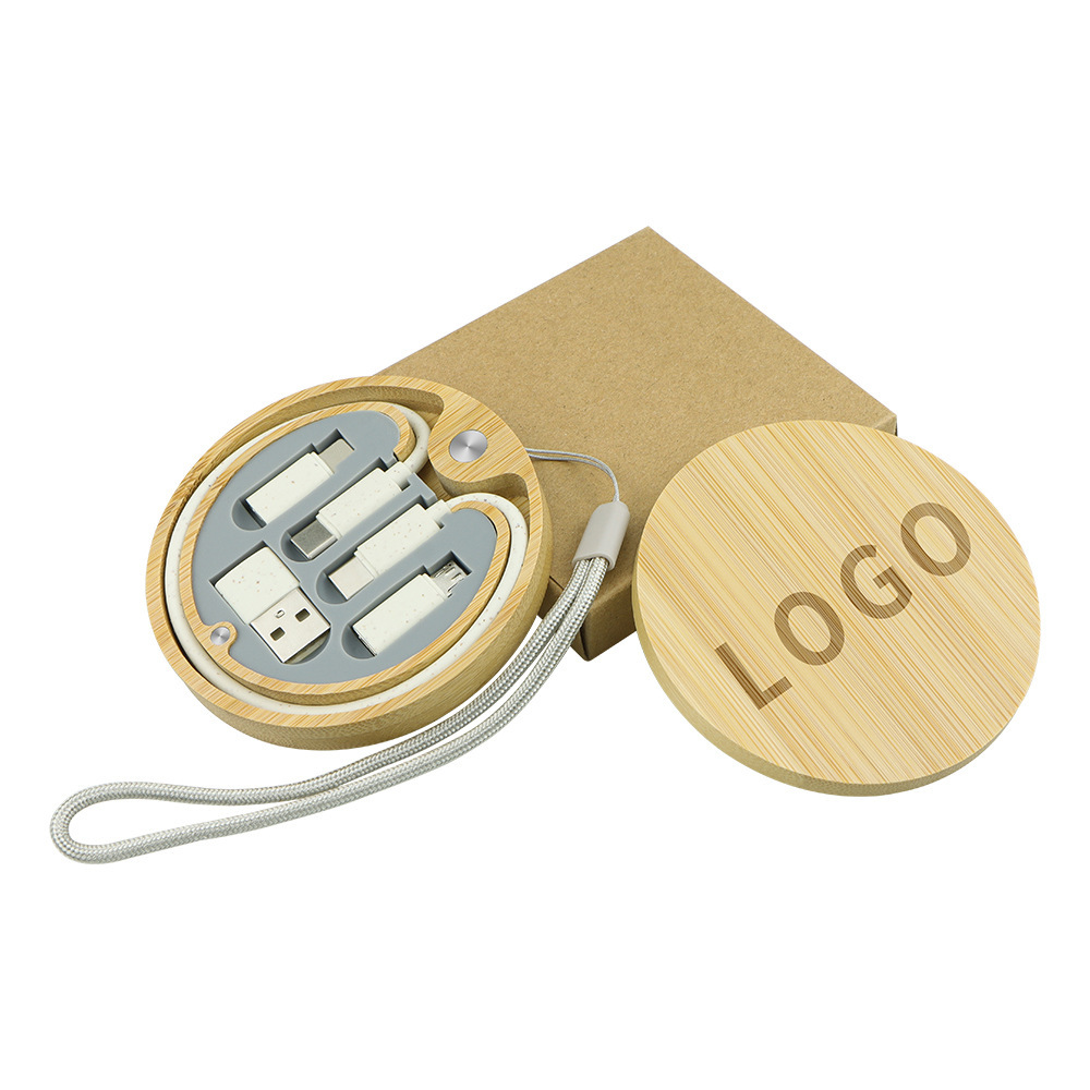 Bambus-USB-Kabelorganizer mit Karabiner 2
