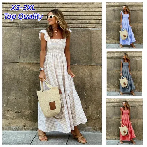 karriertes Slip-Maxikleid