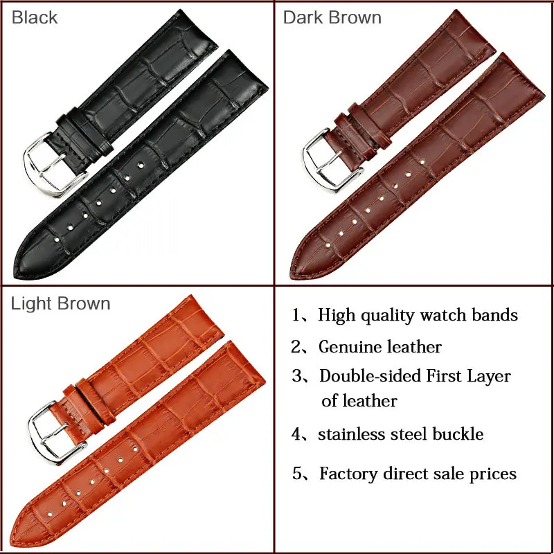 Schwarzes Echtleder-Uhrenarmband 18–22 mm 2