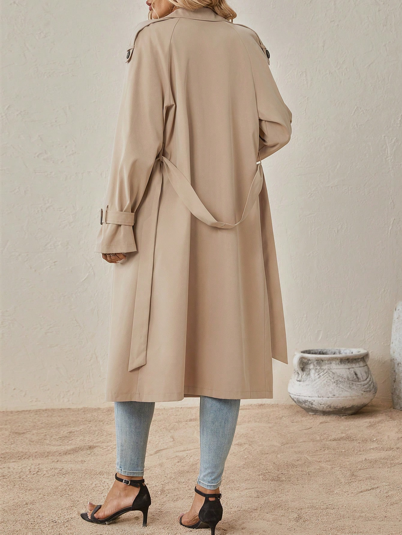 Damen Trenchcoat dünn einreihig mit Gürtel 2