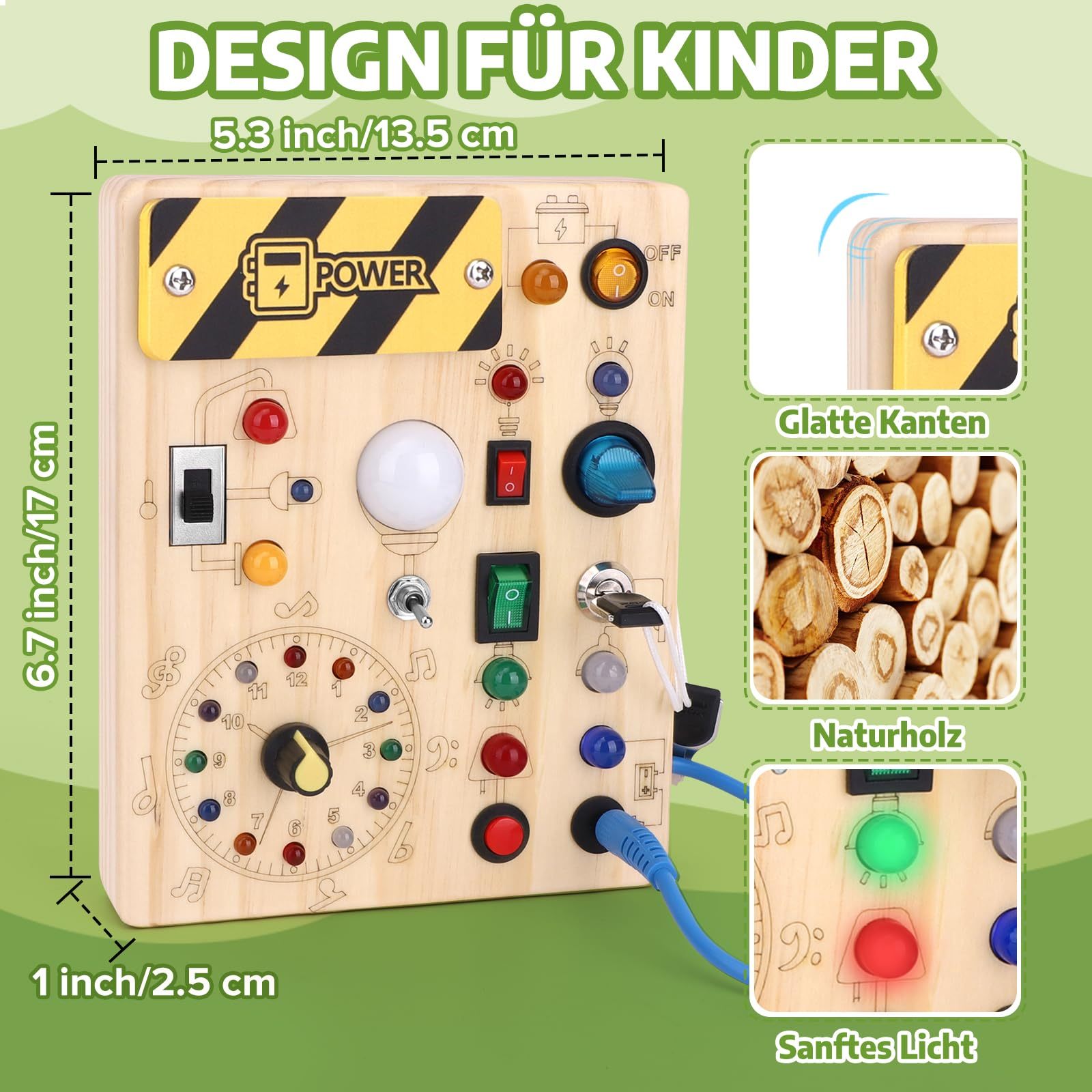 Montessori Holz Busy Board mit LED-Schalter 4