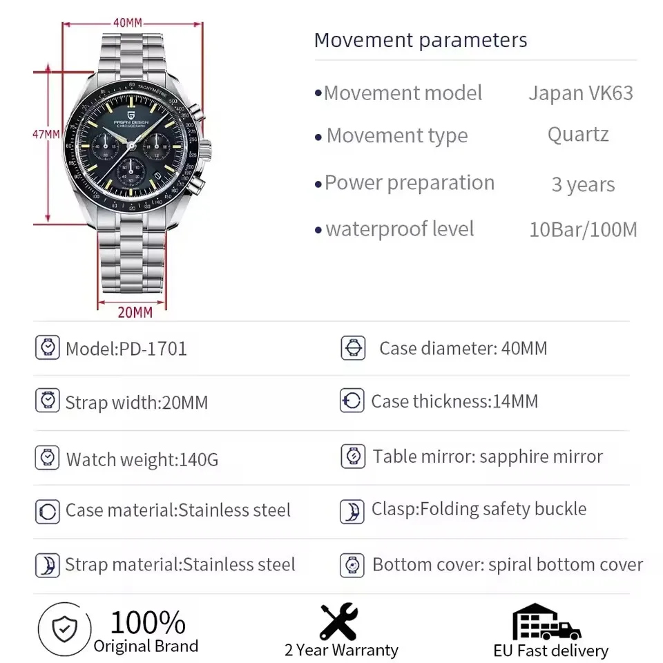 Wasserdichte Chronograph-Herrenuhr aus Edelstahl 4