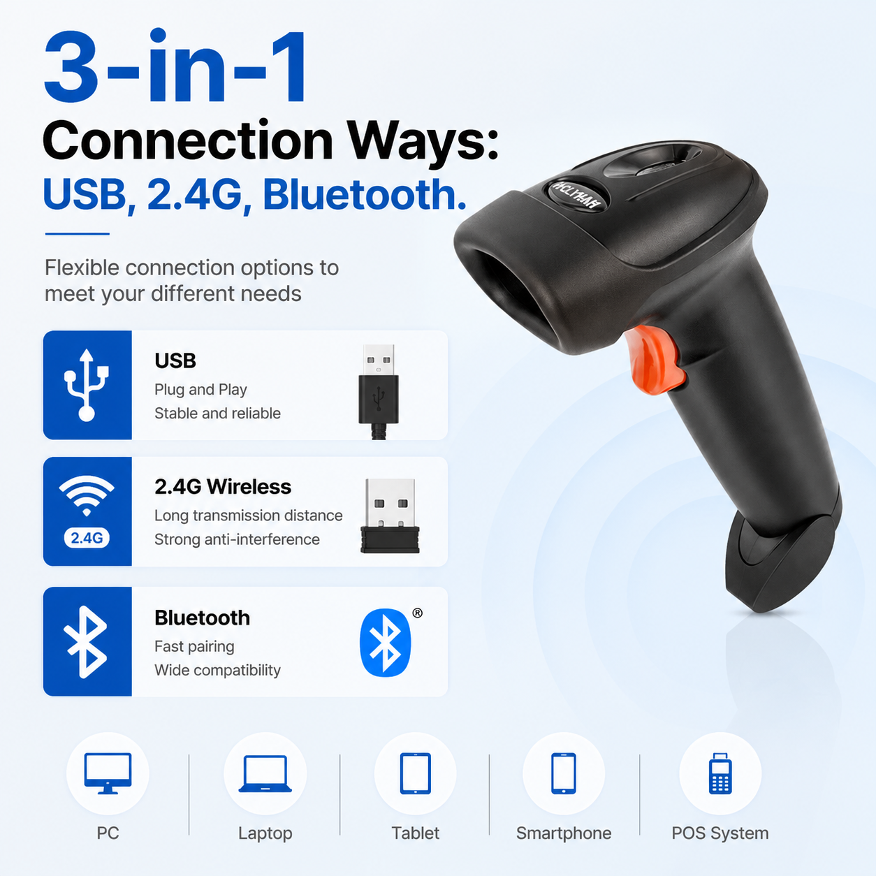 Bluetooth 2D Scanner mit optionalem Ständer 3