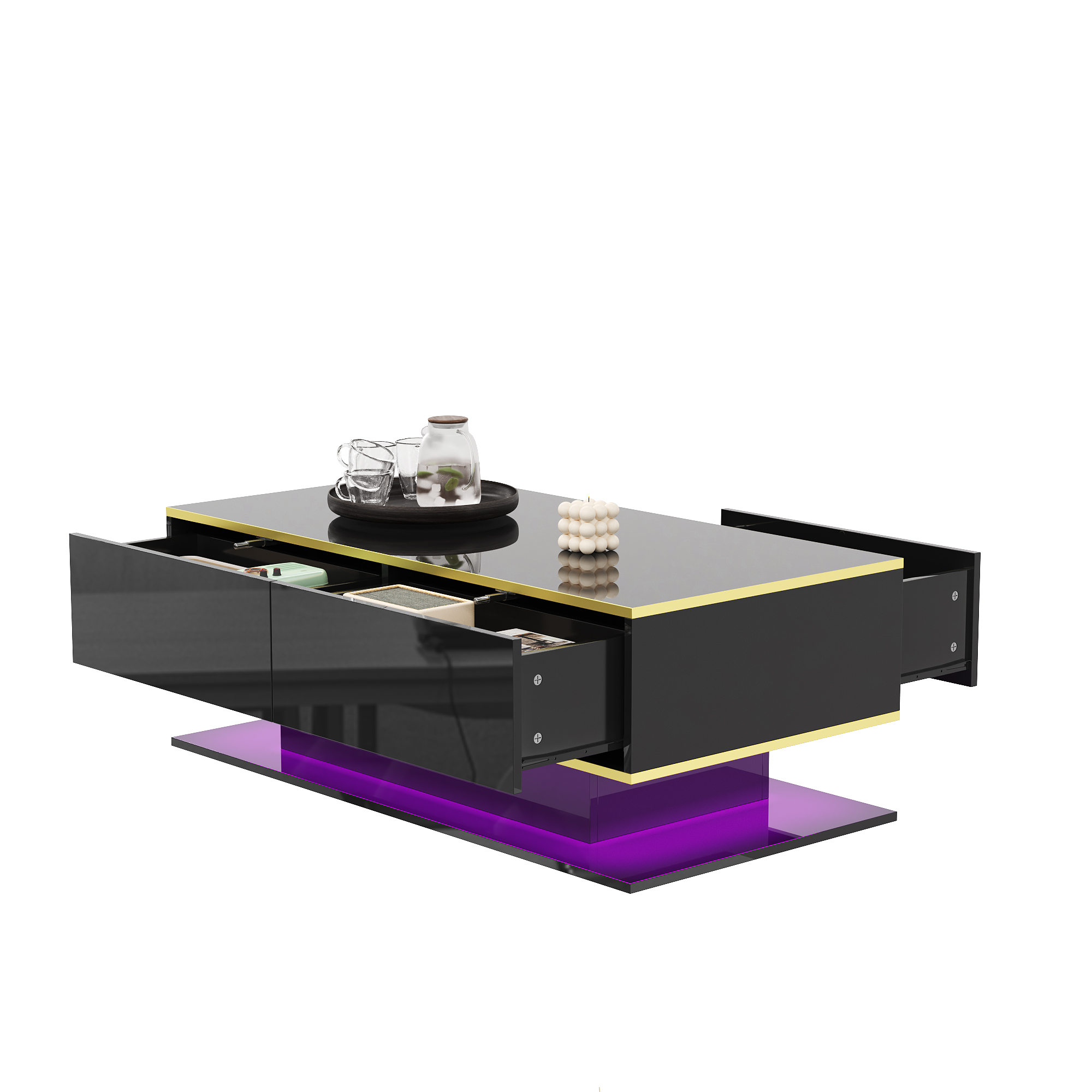 Moderner LED Couchtisch mit Hochglanz und Schubladen