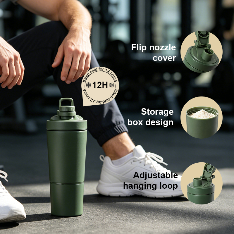 Doppelwandiger Edelstahl-Protein-Shaker 750 ml mit Fach 3