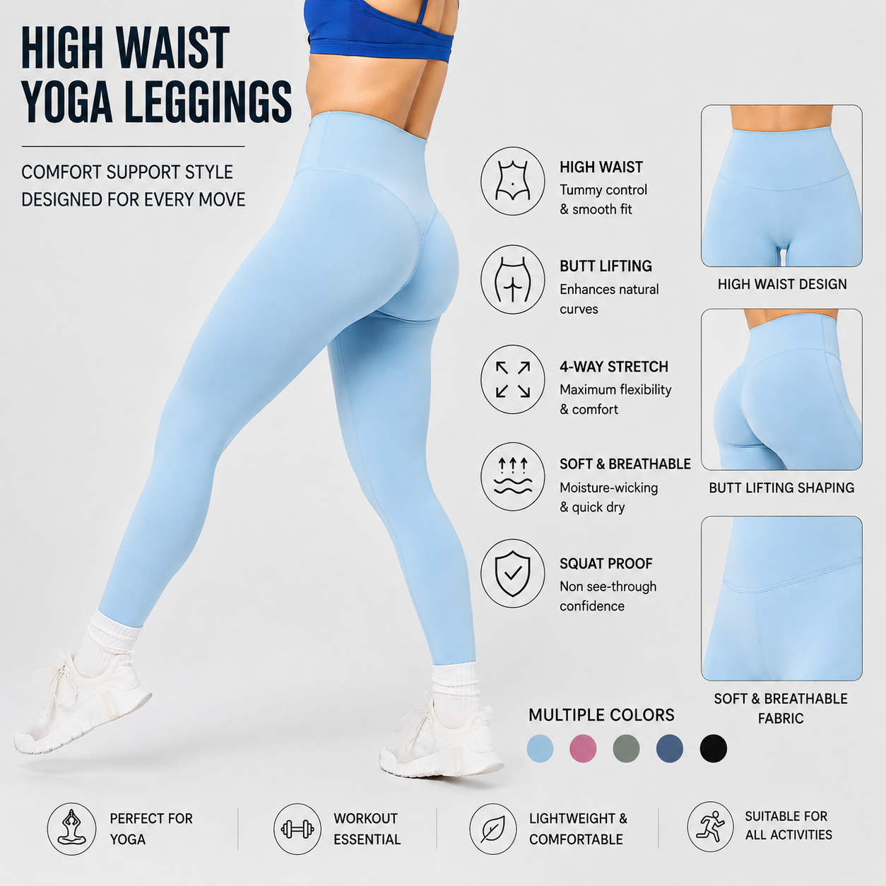 Vierwege-Stretch Po-Lift Yogaleggings für Damen 3