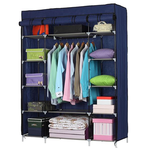 Stoff-Kleiderschrank mit 12 Fächern, Blau