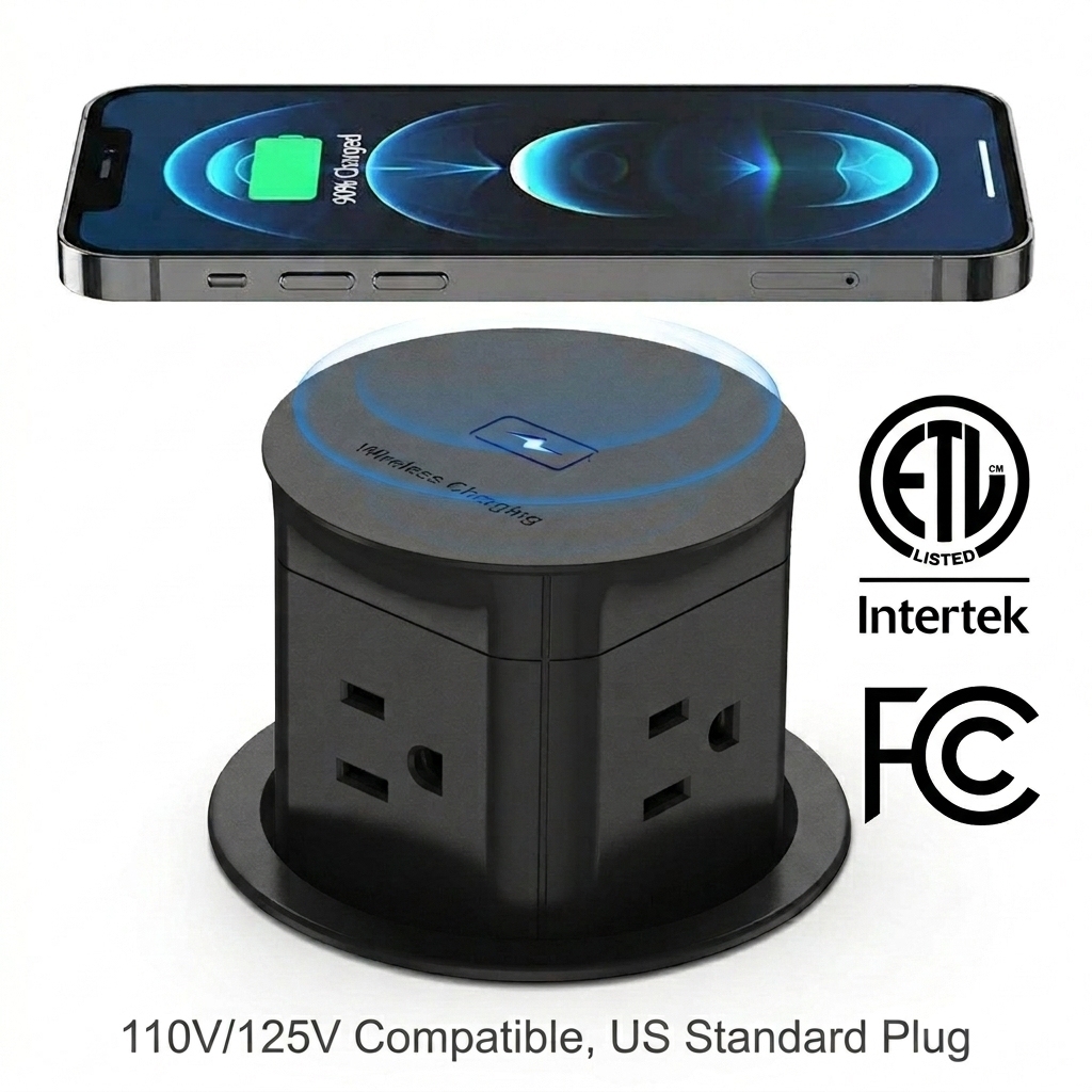 US-Steckdose mit 15W Wireless Charger