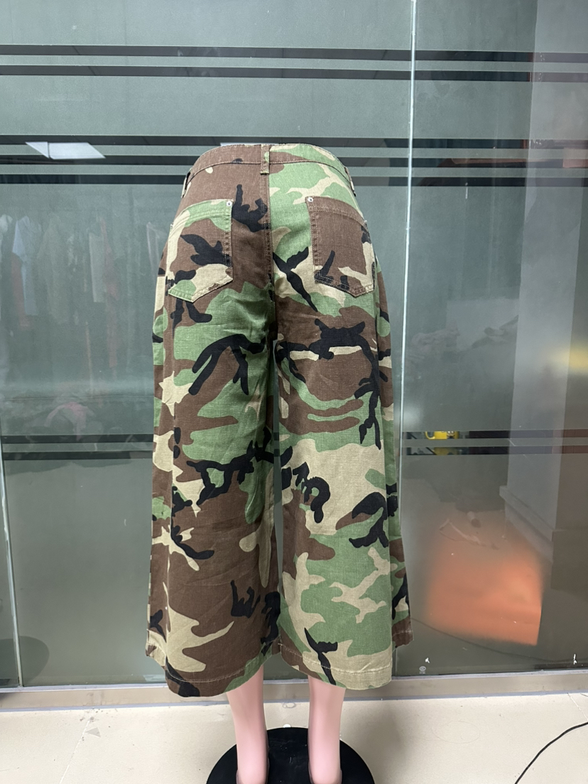 Damen Camo Cargohose Weites Bein Streetwear 4