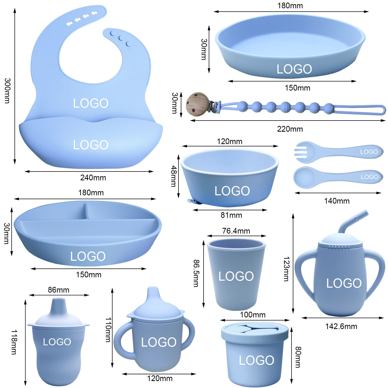 BPA-freies Silikon-Babyfütterungsset 8-teilig 2