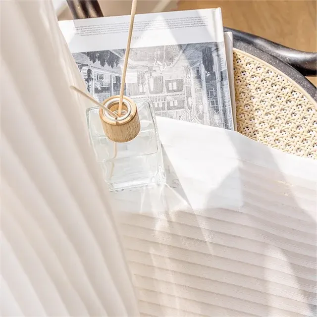 Weiße gestreifte Tüll-Chiffon-Fenstervorhänge im japanischen Stil 3