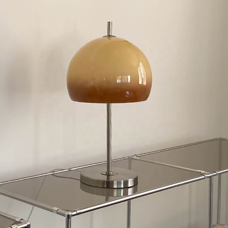 Retro Orangefarbene Glas Pilz Tischlampe 2