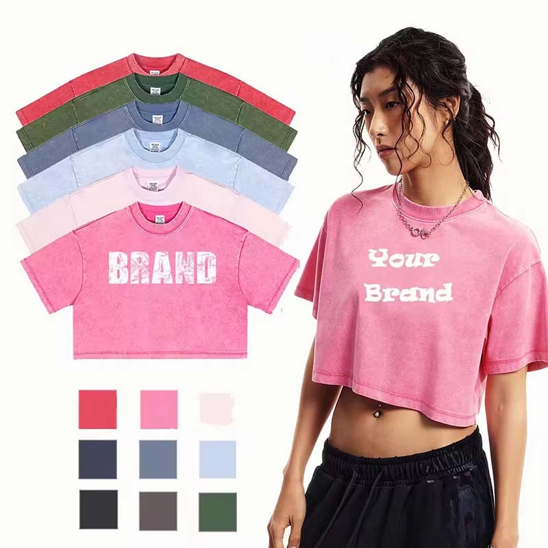 Vintage Damen Crop-Top Acid Wash 230gsm