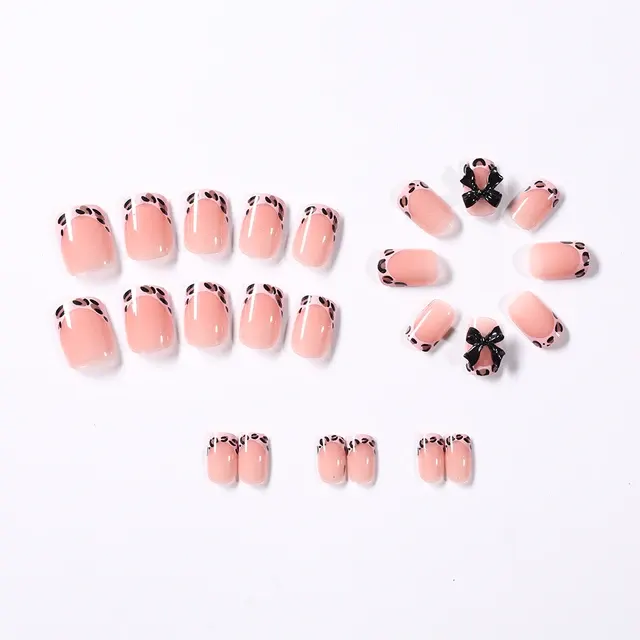 Rosa Leoparden French Tip Kunstnägel 24 Stück 1
