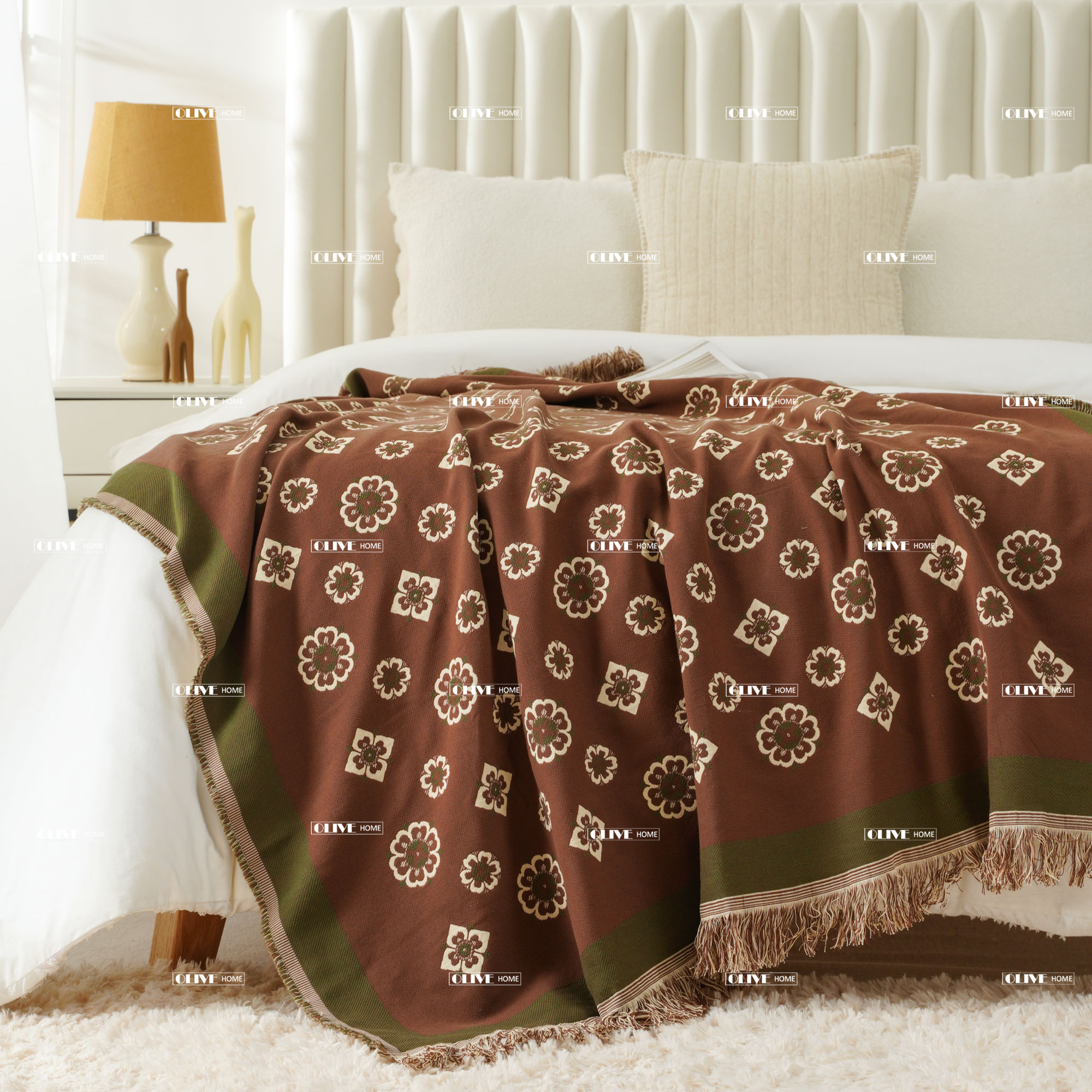 Jacquard-Baumwolldecke mit Vintage-Blumenmuster 3